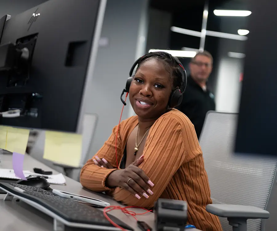 Image of a woman wearing a headset